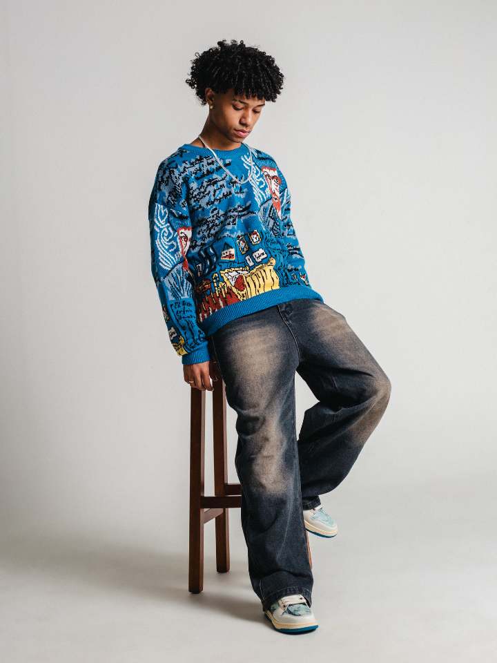 Blusa Suéter Pavtros Azul de lã 'Van Gogh' - foto 1